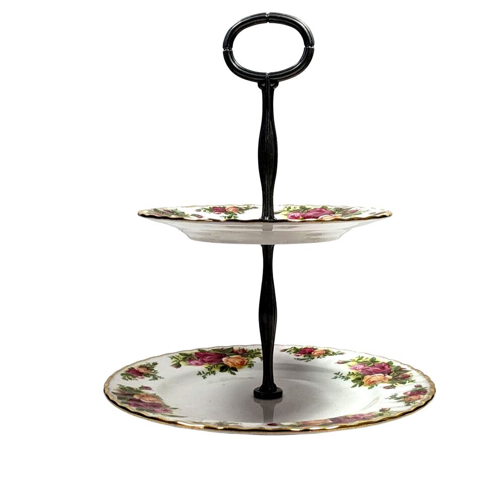 Royal Albert Old Country Roses 2-Tier Cake Stand Tidbit Tray 8" England Vintage